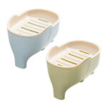 WONIU 2 Pack Elephant Soap Dishes with Dry Tray, Self Draining, Sponge Holder for Kitchen Sink, Plastic, Purple & Grey