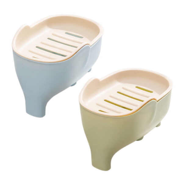 WONIU 2 Pack Self Draining Soap Dishes with Dry Tray, Sponge Holder for Kitchen Sink, Cute Elephant, Plastic, Blue & Green