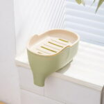 WONIU 2 Pack Self Draining Soap Dishes with Dry Tray, Sponge Holder for Kitchen Sink, Cute Elephant, Plastic, Blue & Green