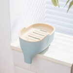 WONIU 2 Pack Self Draining Soap Dishes with Dry Tray, Sponge Holder for Kitchen Sink, Cute Elephant, Plastic, Blue & Green
