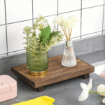 Wood Pedestal Soap Stand Bathroom Kitchen Countertop Tray Farmhouse Riser Dish Holder