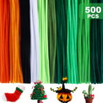 Yalumo 500 Pieces Pipe Cleaners Craft Supplies, Green Pipe Cleaners Bulk for DIY Crafts, 12 Inch Fuzzy Chenille Stems Sticks Set for Christmas tree