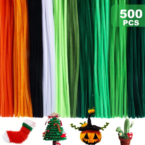 Yalumo 500 Pieces Pipe Cleaners Craft Supplies, Green Pipe Cleaners Bulk for DIY Crafts, 12 Inch Fuzzy Chenille Stems Sticks Set for Christmas tree