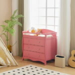 Zimtown Wood Changing Table with Drawers,Baby Dresser, Infant Diaper Station Nursery Organizer, Pink