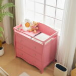 Zimtown Wood Changing Table with Drawers,Baby Dresser, Infant Diaper Station Nursery Organizer, Pink