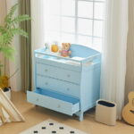 Zimtown Wood Changing Table with Drawers,Baby Dresser, Infant Diaper Station Nursery Organizer, Light Blue