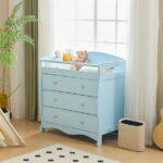 Zimtown Wood Changing Table with Drawers,Baby Dresser, Infant Diaper Station Nursery Organizer, Light Blue