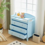 Zimtown Wood Changing Table with Drawers,Baby Dresser, Infant Diaper Station Nursery Organizer, Light Blue