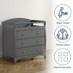 Zimtown Wood Changing Table with Drawers,Baby Dresser, Infant Diaper Station Nursery Organizer, Gray