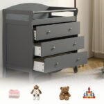 Zimtown Wood Changing Table with Drawers,Baby Dresser, Infant Diaper Station Nursery Organizer, Gray