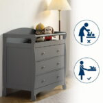 Zimtown Wood Changing Table with Drawers,Baby Dresser, Infant Diaper Station Nursery Organizer, Gray