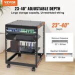 12U Open Frame Server Rack, 15''-40'' Adjustable Depth, Free Standing or Wall Mount Network Server Rack, 4 Post AV Rack with Casters, Holds All Your - Pappy Mall