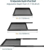 1U Sliding Rack Shelf,4-Post Vented Rack Mount Shelf,21.7in Deep with Adjustable Mounting Depth 21.7-35.4in,Supports to 110lbs,for 19 Inch AV/Network - Pappy Mall