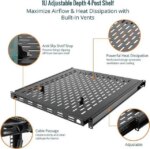 1U Sliding Rack Shelf,4-Post Vented Rack Mount Shelf,21.7in Deep with Adjustable Mounting Depth 21.7-35.4in,Supports to 110lbs,for 19 Inch AV/Network - Pappy Mall