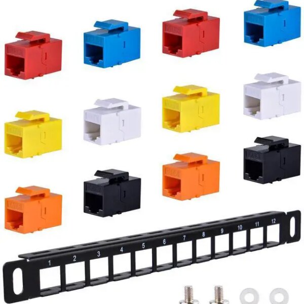 52Pi Blank Keystone Patch Panel with Jacks, 10inch 12 Port Cable Management Rack for DeskPi Rackmate T0/T1/T2 Server Cabinets - Pappy Mall