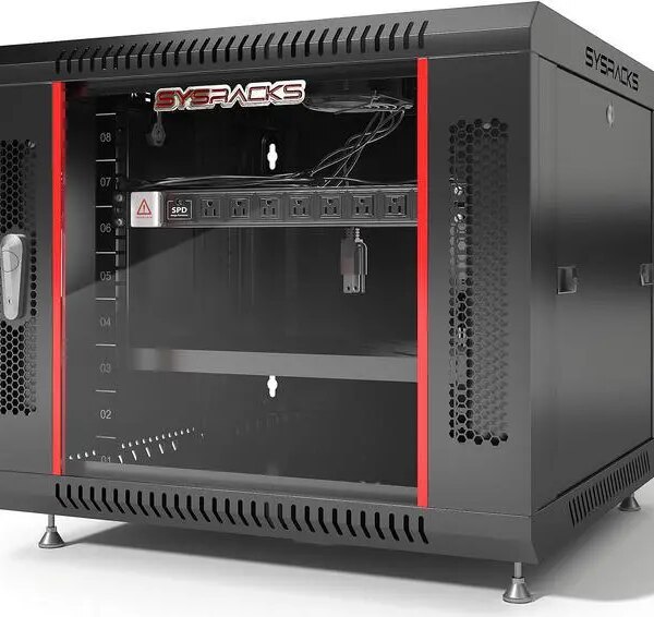 9U Wall Mount Server Cabinet Enclosure Network Rack ACCESSORIES INCLUDED Vented Shelf - Cooling Fan - Hardware- Feet - 24-Inch Depth - Lockable - Pappy Mall