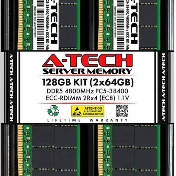 A-Tech 128GB (2x64GB) 2Rx4 PC5-38400R DDR5 4800 MHz EC8 RDIMM ECC Registered DIMM 288-Pin Dual Rank x4 Server & Workstation RAM Memory Upgrade Kit - Pappy Mall