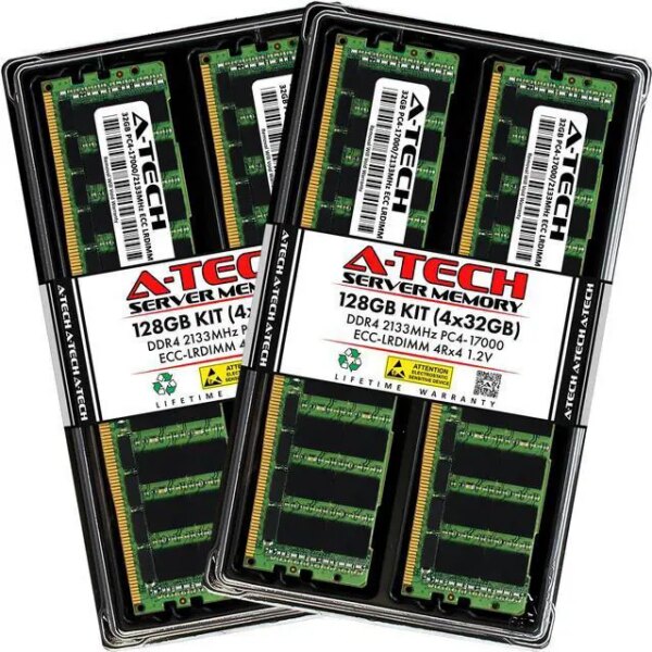 A-Tech 128GB (4x32GB) 4Rx4 PC4-17000 DDR4 2133 MHz ECC LRDIMM Load Reduced DIMM 288-Pin 4DRx4 Quad Rank x4 Server RAM Memory Upgrade Kit - Pappy Mall