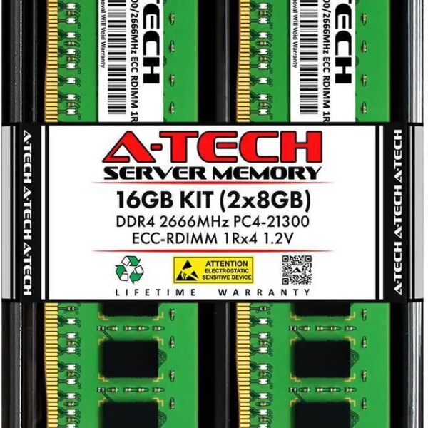 A-Tech 16GB (2x8GB) 1Rx4 PC4-21300R DDR4 2666 MHz ECC RDIMM Registered DIMM 288-Pin Single Rank x4 Server & Workstation RAM Memory Upgrade Kit - Pappy Mall