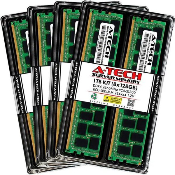 A-Tech 1TB (8x128GB) 2S4Rx4 (8Rx4 3DS) PC4-21300L DDR4 2666 MHz ECC LRDIMM Load Reduced DIMM 288-Pin Octal Rank x4 3DS/TSV Server & Workstation RAM - Pappy Mall