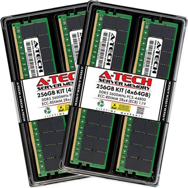 A-Tech 256GB (4x64GB) 2Rx4 PC5-44800R DDR5 5600 MHz EC8 RDIMM ECC Registered DIMM 288-Pin Dual Rank x4 Server & Workstation RAM Memory Upgrade Kit - Pappy Mall