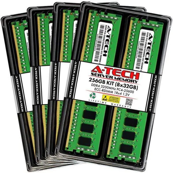 A-Tech 256GB (8x32GB) 1Rx4 PC4-25600R DDR4 3200 MHz ECC RDIMM Registered DIMM 288-Pin Single Rank x4 Server & Workstation RAM Memory Upgrade Kit - Pappy Mall