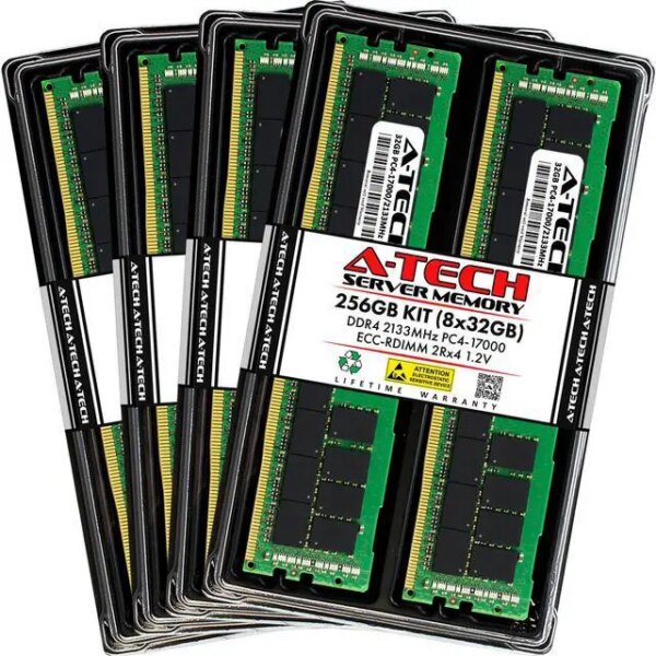 A-Tech 256GB (8x32GB) 2Rx4 PC4-17000R DDR4 2133 MHz ECC RDIMM Registered DIMM 288-Pin Dual Rank x4 Server & Workstation RAM Memory Upgrade Kit - Pappy Mall