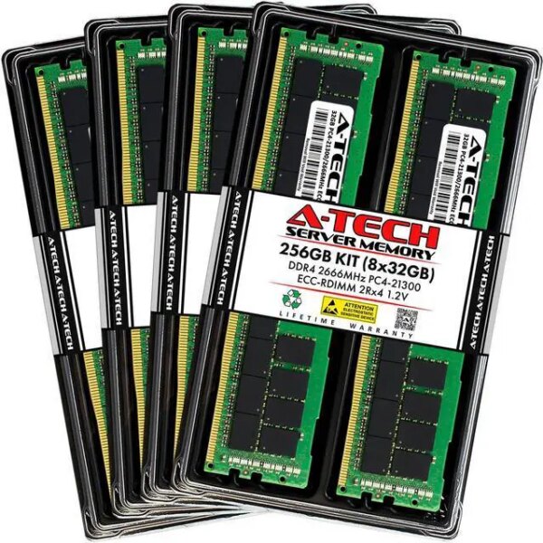 A-Tech 256GB (8x32GB) 2Rx4 PC4-21300R DDR4 2666 MHz ECC RDIMM Registered DIMM 288-Pin Dual Rank x4 Server & Workstation RAM Memory Upgrade Kit - Pappy Mall