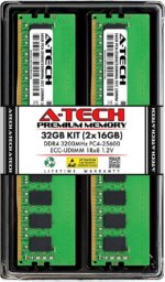 A-Tech 32GB (2x16GB) 1Rx8 PC4-25600 / PC4-25600E DDR4 3200 MHz ECC UDIMM 1.2V ECC Unbuffered DIMM 288-Pin Single Rank x8 Server & Workstation RAM - Pappy Mall