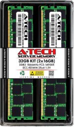 A-Tech 32GB (2x16GB) 2Rx4 PC3-14900R DDR3 1866 MHz ECC RDIMM 1.5V Registered DIMM 240-Pin Dual Rank x4 Server & Workstation RAM Memory Upgrade Kit - Pappy Mall