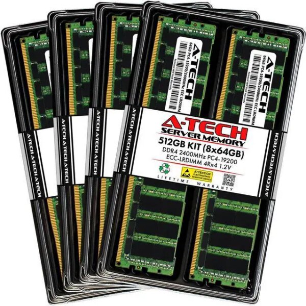 A-Tech 512GB (8x64GB) 4Rx4 PC4-19200L DDR4 2400 MHz ECC LRDIMM Load Reduced DIMM 288-Pin 4DRx4 Quad Rank x4 Server RAM Memory Upgrade Kit - Pappy Mall