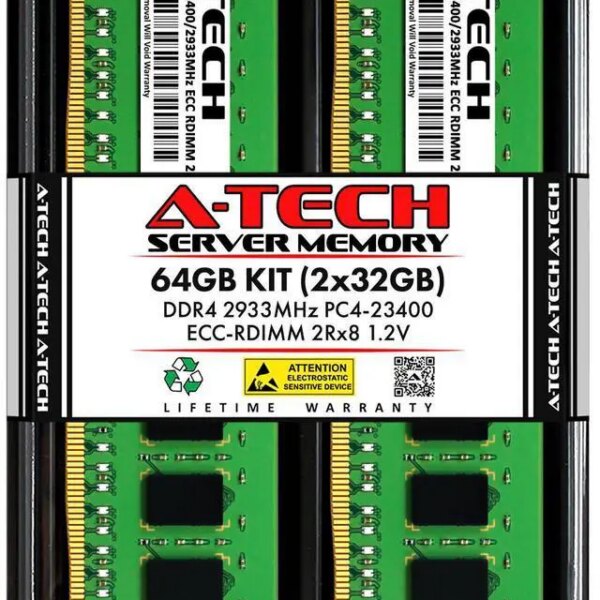 A-Tech 64GB (2x32GB) 2Rx8 PC4-23400R DDR4 2933 MHz ECC RDIMM Registered DIMM 288-Pin Dual Rank x8 Server & Workstation RAM Memory Upgrade Kit - Pappy Mall