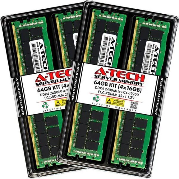 A-Tech 64GB (4x16GB) 2Rx4 PC4-19200R DDR4 2400 MHz ECC RDIMM Registered DIMM 288-Pin Dual Rank x4 Server & Workstation RAM Memory Upgrade Kit - Pappy Mall