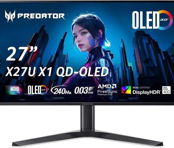 Acer 27" 240 Hz OLED WQHD Gaming Monitor 0.03ms (G to G) FreeSync Premium Pro (AMD Adaptive Sync) Flat Panel Predator X27U X1bmiiphx - Pappy Mall
