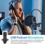 Adiven 2025 USB Streaming Podcast PC Microphone, 192KHz/24Bit Studio Cardioid Condenser Mic Kit with Sound Card, Boom Arm, Shock Mount, Pop Filter, - Pappy Mall