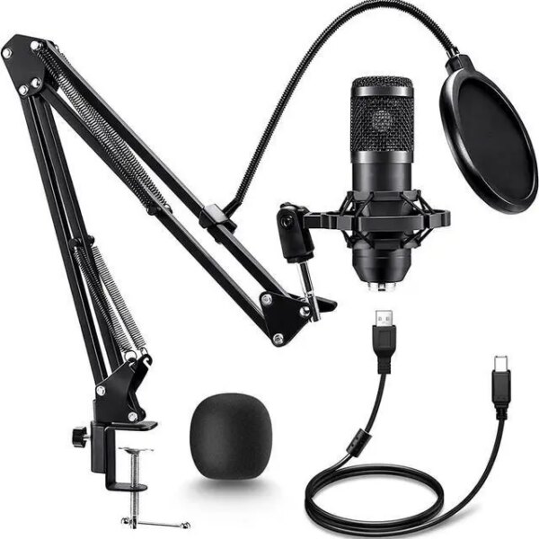 Adiven 2025 USB Streaming Podcast PC Microphone, 192KHz/24Bit Studio Cardioid Condenser Mic Kit with Sound Card, Boom Arm, Shock Mount, Pop Filter, - Pappy Mall