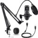 Adiven 2025 USB Streaming Podcast PC Microphone, 192KHz/24Bit Studio Cardioid Condenser Mic Kit with Sound Card, Boom Arm, Shock Mount, Pop Filter, - Pappy Mall