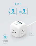 Anker 321 Power Strip, PowerPort Cube USB with 3 Outlets and 3 USB Ports, 5 ft Extension Cord, Flat Plug, Compact for Home Office, Travel, and Dorm - Pappy Mall