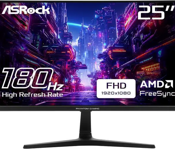 ASRock Phantom Gaming Monitor 24.5" 180 Hz IPS FHD FreeSync (AMD Adaptive Sync) 94% DCI-P3 / 126% sRGB PG25FFT - Pappy Mall