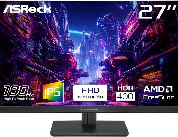 ASRock Phantom Gaming Monitor 27" 180 Hz IPS FHD FreeSync (AMD Adaptive Sync) 123% sRGB / 94% DCI-P3 PG27FFT1B - Pappy Mall