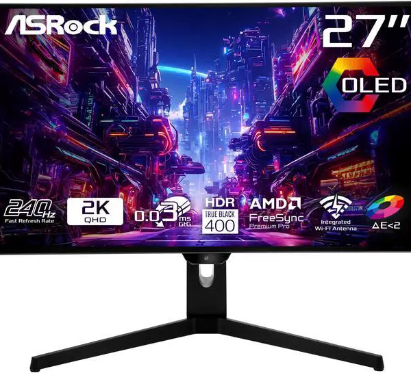 ASRock Phantom Gaming Monitor 27" QHD (2560x1440) 240Hz Flat WOLED, 0.03ms (GTG), 99% DCI-P3 with 129% sRGB Color Space, 2xHDMI 2.1, 2xDisplayPort - Pappy Mall