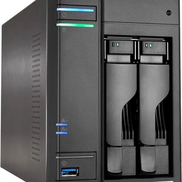 Asustor Lockerstor 2 Gen 2 AS6702T 2 Bay NAS, Quad-Core 2.0GHz CPU, Dual 2.5GbE Ports, 4GB RAM DDR4, Four M.2 SSD Slots (Diskless) - Pappy Mall