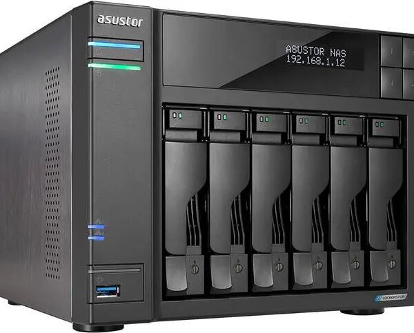 Asustor Lockerstor 6 Gen 2 AS6706T 6 Bay NAS, Quad-Core 2.0GHz, Dual 2.5GbE Ports, 8GB RAM DDR4, Four M.2 SSD Slots (Diskless) - Pappy Mall