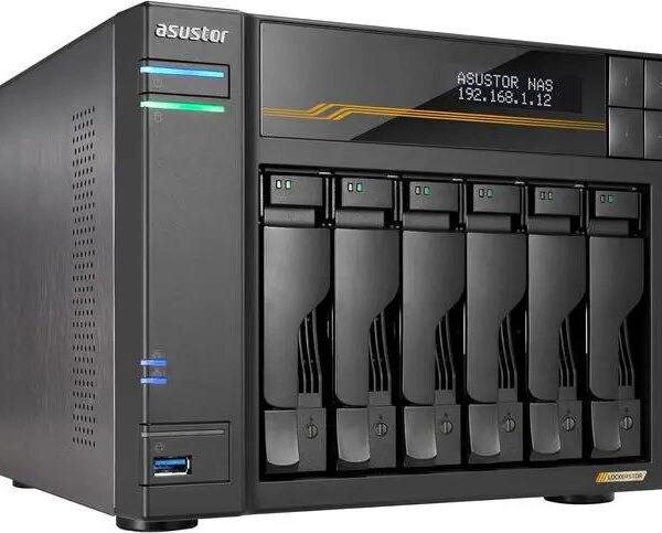 Asustor Lockerstor 6 Gen3 AS6806T 6 Bay NAS, Quad-Core 2.3GHz CPU, Dual USB 4 Ports, Dual 10GbE Ports, Dual 5GbE Ports, 16G ECC RAM DDR5, Four M.2 SSD - Pappy Mall