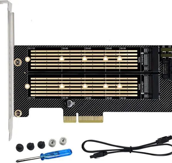 Bailink Dual M.2 PCIE Adapter, M.2 SSD NVME (M Key) & SATA (B Key) Adapter with SATA cable for One M.2 NVMe and One SATA SSD 22110/2280/2260/2242/2230 - Pappy Mall