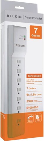 Belkin BE107200-06 7-Outlet Home Office Surge Protector Slim Design 6ft Right Angle Plug 3-Pack - Pappy Mall