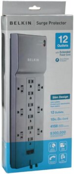 BELKIN BE112234-10 10 Feet 12 Outlets 3996 joules Surge Suppressor with Phone/Modem, RJ45 and Coax Protection - Pappy Mall