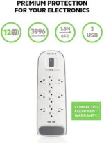 BELKIN BV112050-06 6' 12 Outlets 3996 Joules Surge Protector with USB Charging - Pappy Mall