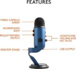 Blue Yeti USB Microphone for PC, Mac, Gaming, Recording, Streaming, Podcasting, Studio and Computer Condenser Mic with Blue VO!CE effects, 4 Pickup - Pappy Mall