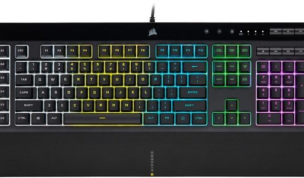 Corsair K55 RGB PRO Membrane Wired Gaming Keyboard – IP42 Dust and Spill-Resistant, 6 Macro Keys w/ Elgato Integration, iCUE Compatible – Black - Pappy Mall